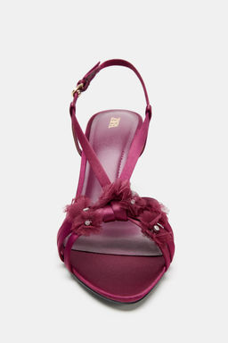 SATIN-EFFECT FLORAL HIGH-HEEL SANDALS - Zara фото 3