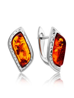 Небольшие изящные серьги из натурального коньячного янтаря Тильда ажур