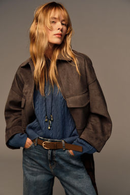 Z.08 WIDE-LEG CROPPED HIGH-WAIST JEANS WITH BELT - Zara фото 2