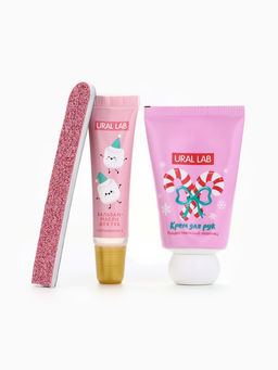 Новогодний подарочный набор косметики: крем для рук, масло для губ и пилочка для ногтей, URAL LAB