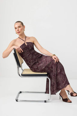 Bordo-Cok Renkli Buzgu Detayl? Maxi Dokuma Elbise TWOSS26EL00353