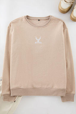 Tas Oversize/Genis Kesim Bisiklet Yaka Uzun Kol Hayvan Nak?sl? Sweatshirt TMNAW24SW00169
