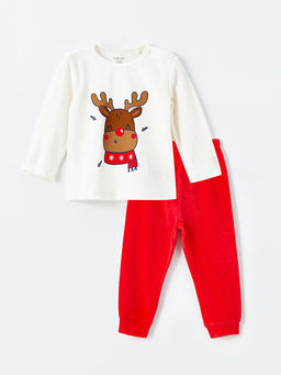 Bisiklet Yaka Uzun Kollu Y?lba?? Temal? Erkek Bebek Pijama Tak?m?