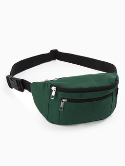 Сумка поясная, на молнии, 34×6×12 см, зелёная