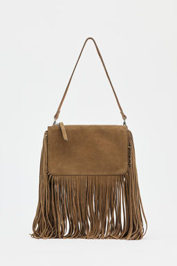 FRINGED SPLIT SUEDE MINI CROSSBODY BAG - Zara фото 3