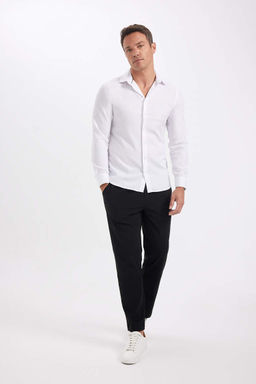 Рубашка из поплина с длинными рукавами и воротником-поло Slim Fit - Defacto фото 4