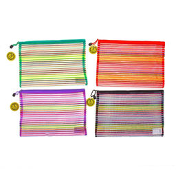 Цена за 12 шт. Папка-конверт «Полоска - сеточка» А4, на молнии, 23×34 см, МИКС