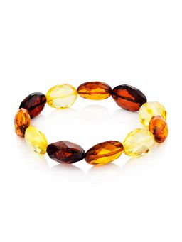 Браслет из натурального янтаря разных оттенков Оливка алмазная грань