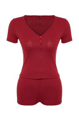 Trendyolmilla Bordo Dugme Detayl? Fitilli Sortlu Orme Pijama Tak?m? THMSS24PT00097 фото 17