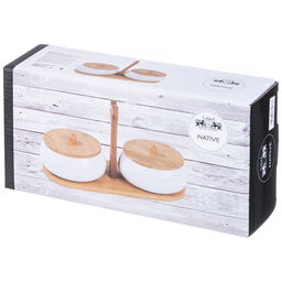 НАБОР БАНОК С ДЕРЕВ. КРЫШКОЙ LEFARD NATIVE 2 ШТ. 11,5 СМ 270 МЛ НА ДЕРЕВ. ПОДСТАВКЕ  фото 2