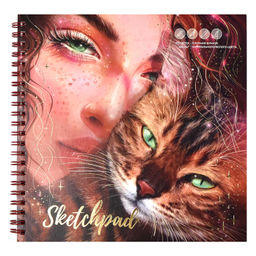 Альбом для рисования (Скетчпад) 195х195 мм, 40 л, блок - белый офсет 100 г/м?, арт. 64863 ДЕВУШКА С КОТОМ