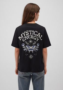 Bask?l? Siyah Tisort - Mavi фото 4