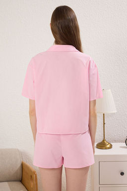 Trendyolmilla Pembe %100 Pamuklu Kendinden Desenli Sortlu Poplin Dokuma Pijama Tak?m? THMSS25PT00257  фото 5