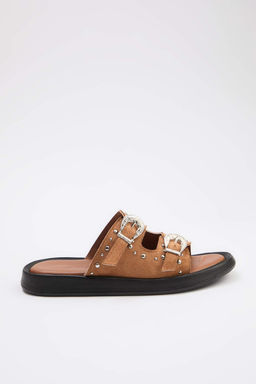 Taba Trok Detayl? Kad?n Cift Bantl? Antik Tokal? Terlik