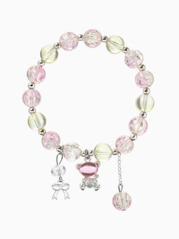 Браслет с подвесками "Сахарный" мишка, шар №10/8, цвет розово-жёлтый в серебре