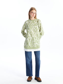 Bisiklet Yaka Desenli Kad?n Sweatshirt Tunik