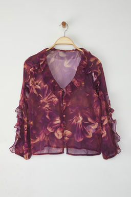 Murdum Sifon Transparan Cicekli F?rf?rl? Dokuma Gomlek TWOSS25GO00063