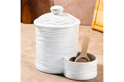 Банка д/соли 15,5*10*14,5 см 500 мл Айсберг волны + деревянная ложка + крышка