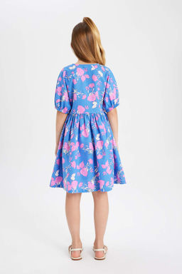 Хлопковое платье с короткими рукавами для девочек с рисунком - Defacto фото 5