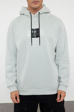 TRENDYOL MAN Siyah %100 Pamuk Oversize/Genis Kesim Kapusonlu Uzun Kol S?rt Yaz? Bask?l? Sweatshirt TMNAW24SW00220 - Trendyolmilla фото 11