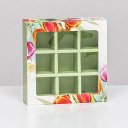 Цена за 5 шт. Коробка под 9 конфет с обечайкой С 8 Марта, 13,7 х 13,7 х 3,5 см - UPAK LAND фото 5