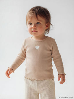 Bisiklet Yaka Kalp Bask?l? K?z Bebek Bluz