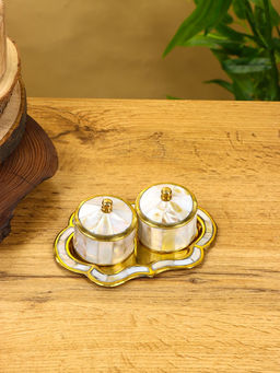 Набор шкатулок на тарелочке «Сокровища Агры», 9×13×5 см, латунь с перламутром