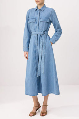 Mavi Maxi Baglama Detayl? Denim Elbise TWOSS26EL00268 - Trendyolmilla фото 3