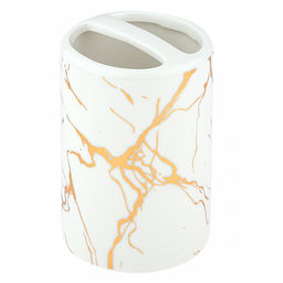 Набор для ванной "Мрамор" 4 предмета: дозатор для мыла 360мл, д7см, h17,8см; мыльница 11,3х7,8х2,4см; стакан для зубных щеток с разделителем 330мл, д7см, h10,7см, стакан 290мл, д6,3см, h11см; фурнитура пластик "под золото", глянцвая глазурь, белый/зо