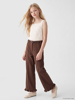 Wideleg K?z ?ocuk Gabardin Pantolon ve Kemer