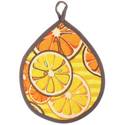 Кухонный комплект Апельсинки, вид 5: прихватка-варежка 15х30см + прихватка 20х25см форма Капелька, рогожка 171г/м2, хлопок 100%, наполнитель - ватин 280г/м2, на пластмассовом подвесе, Домашняя мода (Россия)  фото 3