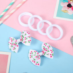 Цена за 6 шт. Набор для волос «Лада», 4 резинки, 2 зажима, вишенки, белый