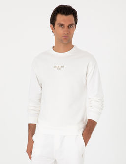 Ekru Comfort Fit Bisiklet Yaka Sweatshirt