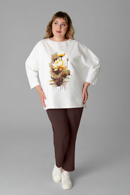 Арт. 2377 Костюм с брюками женский 52-60 (5 шт) Цвет:молочный,темно-коричневый