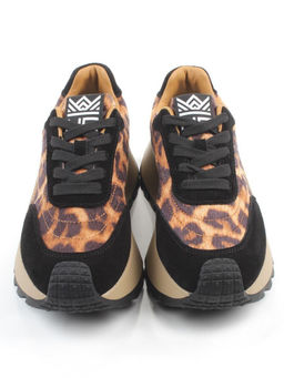 04-PDH362-1 BLACK/LEOPARD Кроссовки демисезонные женские (натуральная замша, натуральная кожа)