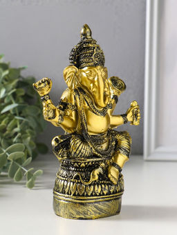 Сувенир полистоун "Ганеша на пуфе" золотая бронза 6х11,3х16,5 см