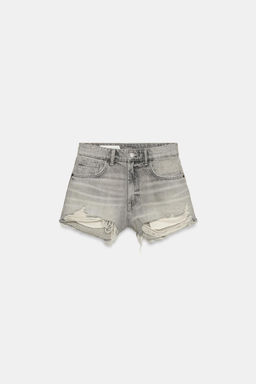 SHORTS DENIM TRF TIRO ALTO ROTOS / Gris claro - Zara фото 6