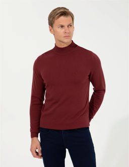 Bordo Slim Fit Yar_m Bal_k__ Yaka Basic Triko Kazak - Pierre cardin фото 3