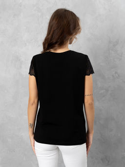 Футболка с КРУЖЕВОМ хлопок 95%, лайкра 5%,черная - Binita фото 8