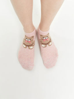 Цена за 5 пар! Носки женские розовые с рисунком в виде медведя