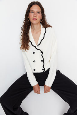 TRENDYOLMILLA Limited Edition Ekru Kruvaze Yaka Renk Bloklu Triko H?rka TWOAW22HI0359  фото 3