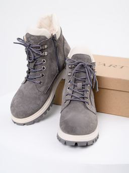 Ботинки 261.uno9gr.Серый замок замша+бежевый/байка