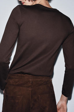 CAMISETA MANGA LARGA INTERLOCK / Chocolate - Zara фото 3