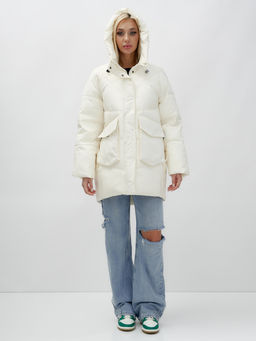 Куртка летучая мышь женская с капюшоном зимняя бежевого цвета 9617B - Mtforce фото 6