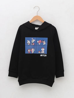 Kap??onlu BT21 Bask?l? Uzun Kollu K?z ?ocuk Sweatshirt