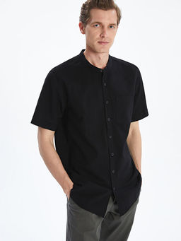 Regular Fit K?sa Kollu Keten Kar???ml? Erkek G?mlek