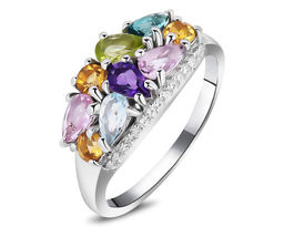 Кольцо, аквамарин выращ. , аметист , морганит , перидот, Арабеска