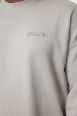 TRENDYOL MAN Gri Oversize/Genis Kesim Yaz? Bask?l? Buyuk Beden Sweatshirt TMNAW25AO00026 - Trendyolmilla фото 4