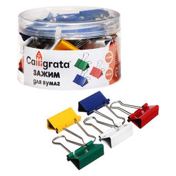 Набор зажимов для бумаг цветных 25 мм, 48 штук, 4 цвета, в пластиковой тубе
