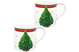 Набор 2 кружек 300 мл 11,5*8,5*8,5 см Новогодняя елка красный узор, NEW BONE CHINA - Elan gallery фото 6